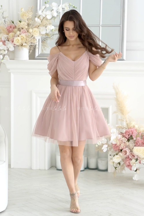 Sukienka tiulowa z paskiem beżowo pudrowa Esmara 6