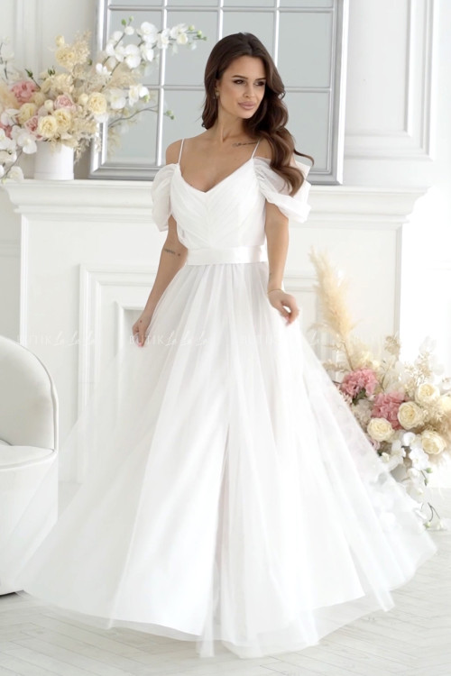 Sukienka maxi tiulowa biała Leokadia