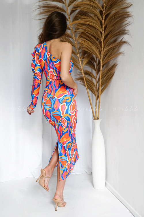 Sukienka niebieska w kolorowy print Bessos 1