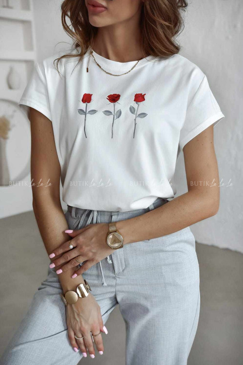 Bluzka biała z nadrukiem Roses 2