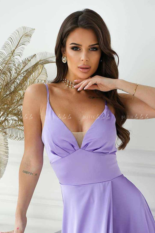 sukienka satynowa liliowa z rozcięciem Miguel 2
