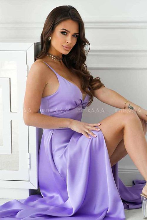 sukienka satynowa liliowa z rozcięciem Miguel 5