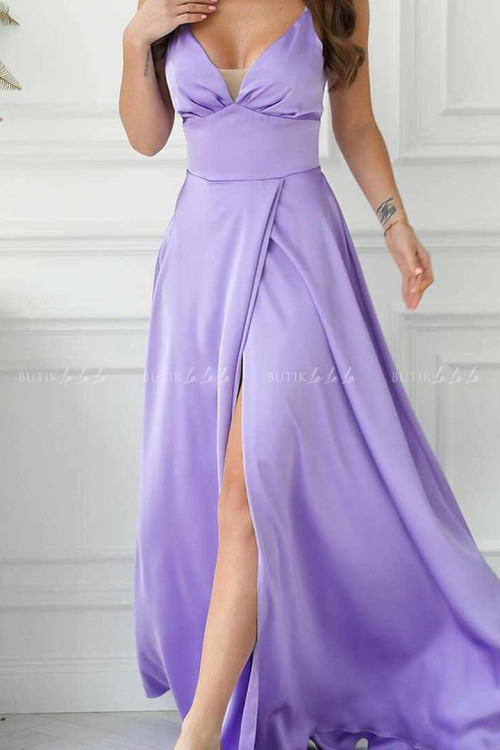 sukienka satynowa liliowa z rozcięciem Miguel 6