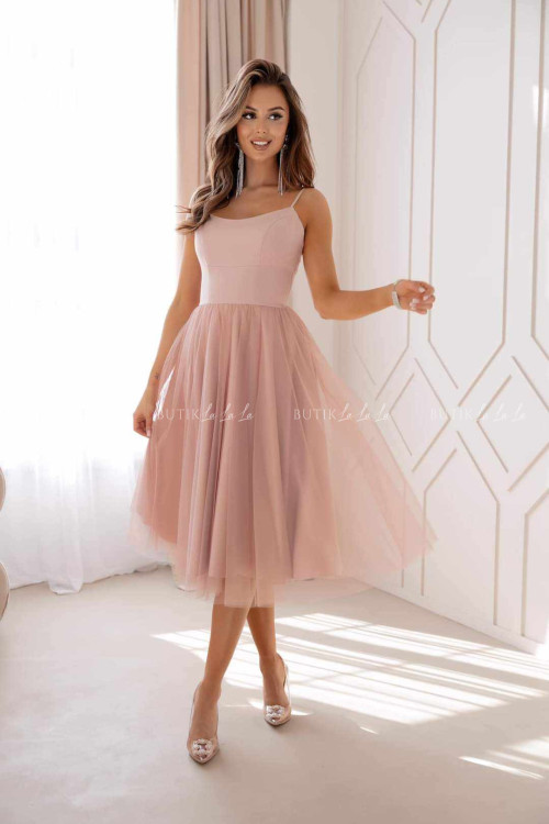 Sukienka z tiulowym dołem pudrowa Huanita