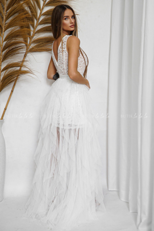 Sukienka maxi biało beżowa Wenus 1