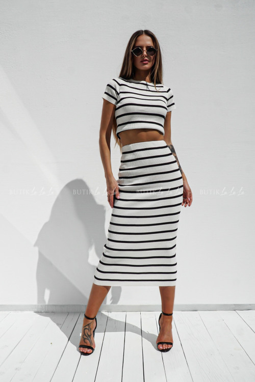 Komplet prążkowany biały w czarne paski Felizion 2