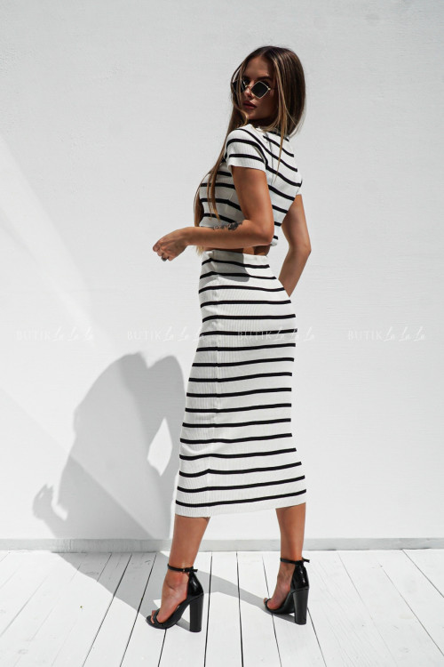 Komplet prążkowany biały w czarne paski Felizion 3