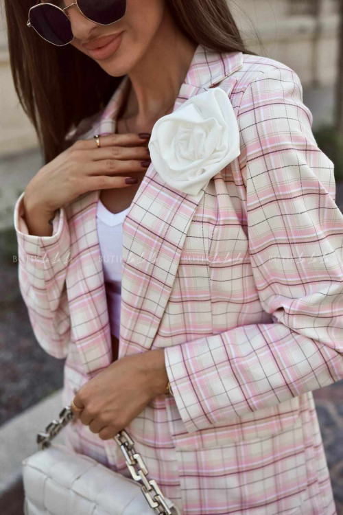 Marynarka w kratę z ozdobnym kwiatem Harnos