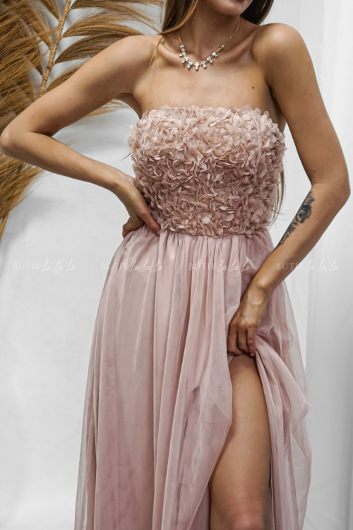 Sukienka maxi z tiulowym dołem pudrowa Felicja