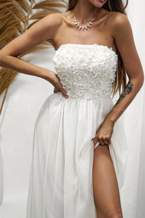 Sukienka maxi z tiulowym dołem kremowa Felicja