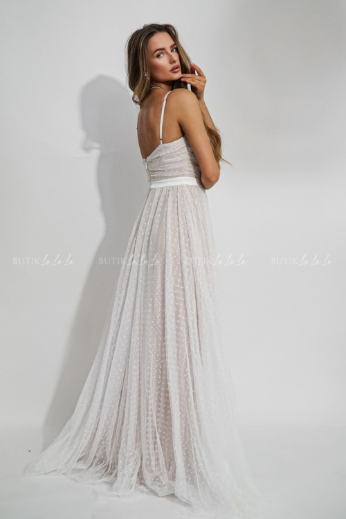 Sukienka maxi tiulowa biało beżowa Majorca 1