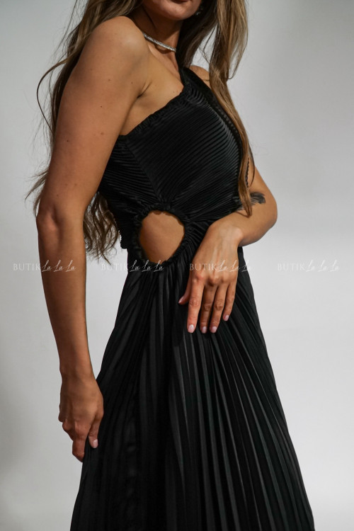 Sukienka plisowana z wycięciem czarna Albertyna