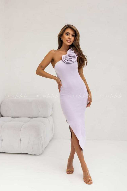 Sukienka prążkowana z kwiatem lawendowa Fantazja 2