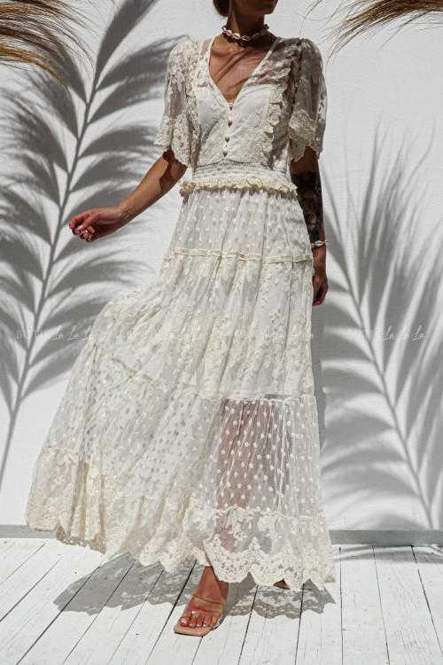 Sukienka maxi koronkowo-tiulowa kremowa Kleopatra 5