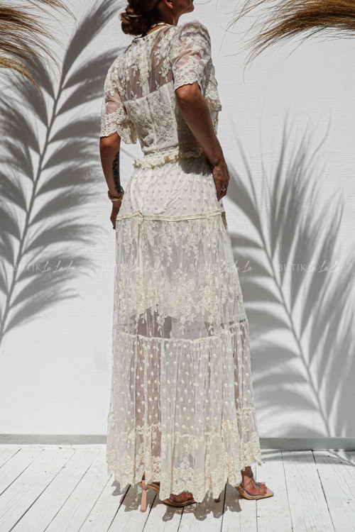 Sukienka maxi koronkowo-tiulowa kremowa Kleopatra 7