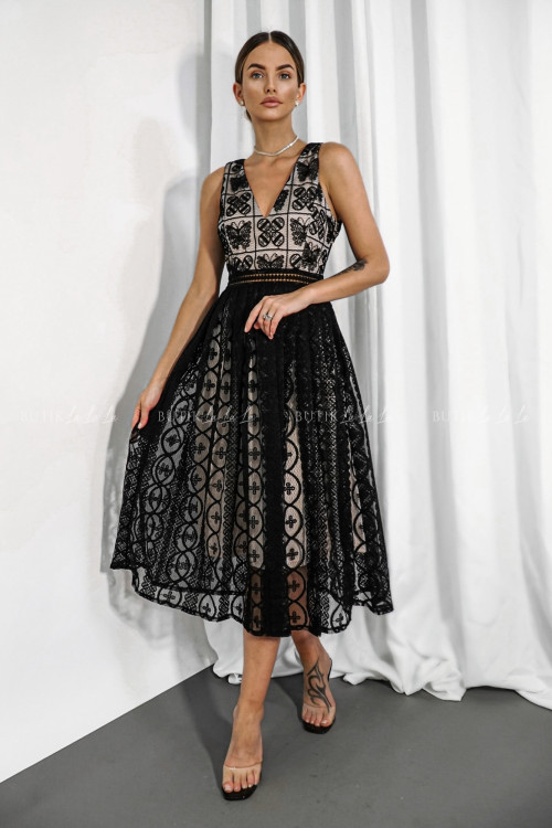 Sukienka gipiurowa czarno beżowa Grelia 1