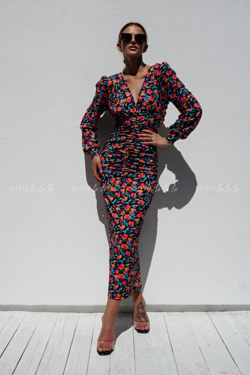 Sukienka czarna w kwiatowy print Felen 2