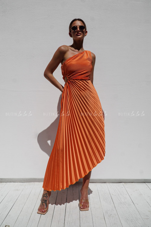 Sukienka plisowana z wycięciem pomarańczowa Albertyna 4
