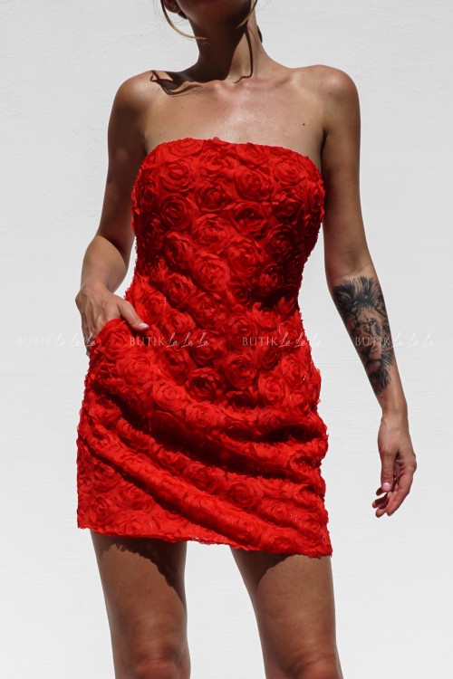 Sukienka mini kwiatowa czerwona Floresa