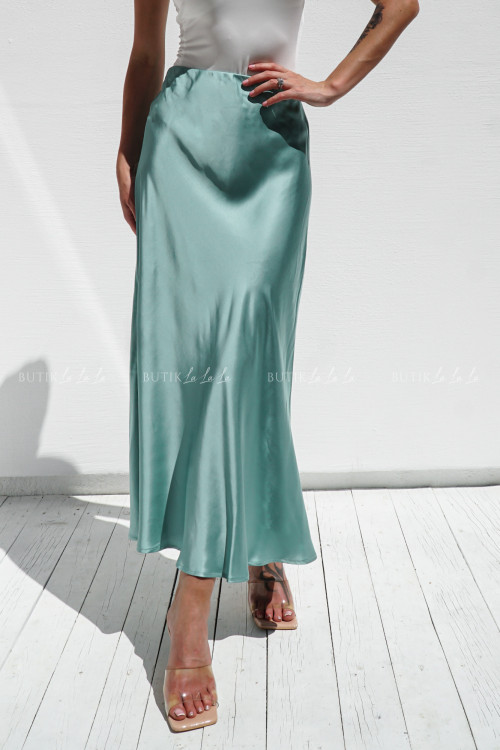 Spódnica maxi satynowa miętowa Ambra