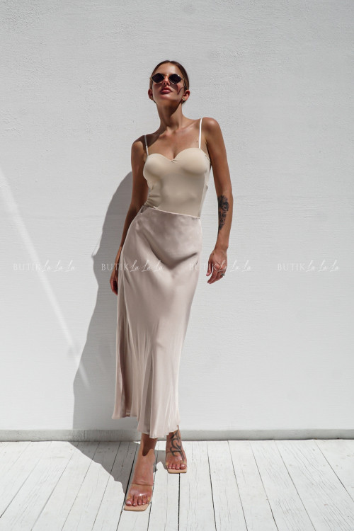 Spódnica maxi satynowa beżowa Ambra 2