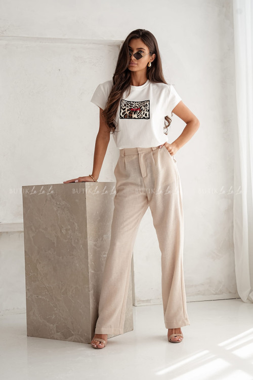 Spodnie beżowe o prostym kroju Wanom 1