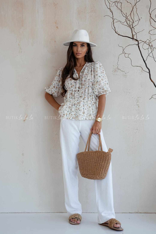 Bluzka beżowa w kwiatowy print Delia 2