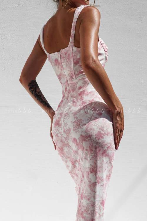 Sukienka biało różowa w kwiatowy print Nellia 1