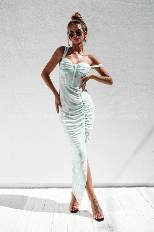 Sukienka biało miętowa w kwiatowy print Nellia 3