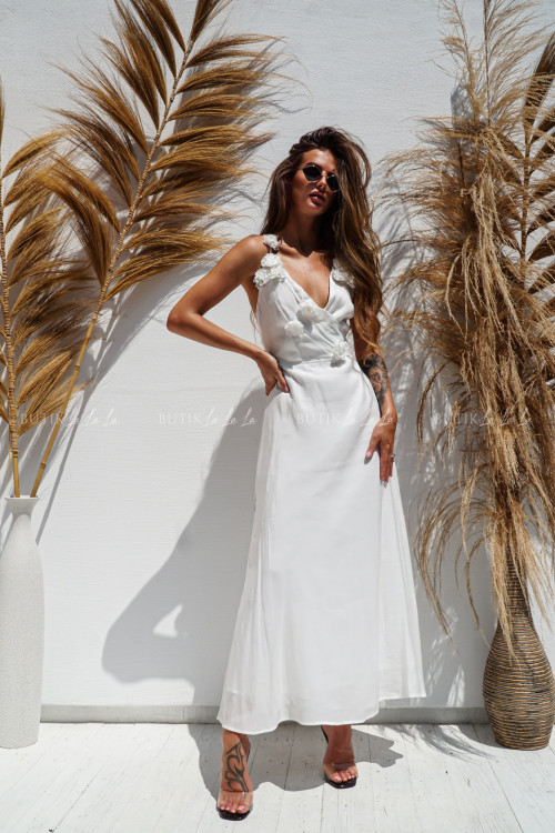 Sukienka biała z kwiatową aplikacją Frella 1