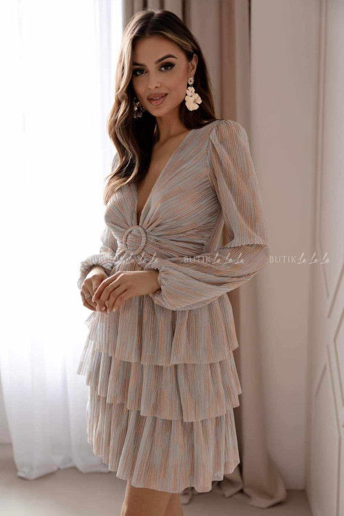 Sukienka szara z błyszczącą nitką Fellia 3