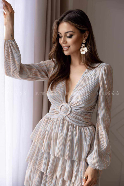 Sukienka szara z błyszczącą nitką Fellia 4