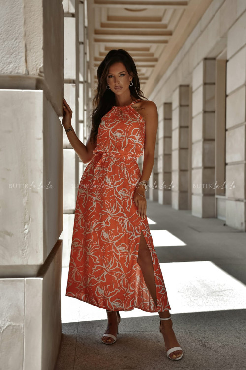 Sukienka maxi pomarańczowa w print Julas 2