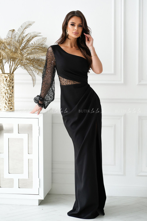 Sukienka maxi czarna na jedno ramie Florina 9