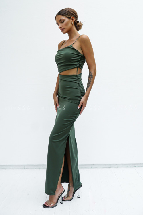 Sukienka dopasowana z wycięciem khaki Maroko 2