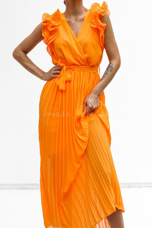 Sukienka z plisowanym dołem pomarańczowa Feliks