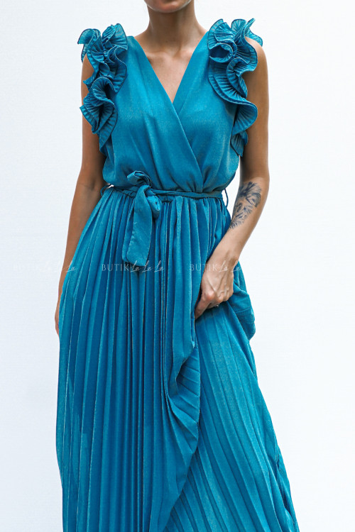 Sukienka z plisowanym dołem turkusowa Feliks