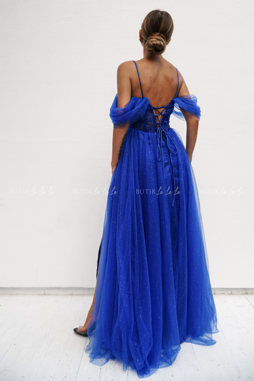 Sukienka maxi tiulowa chabrowa Oufellia 2