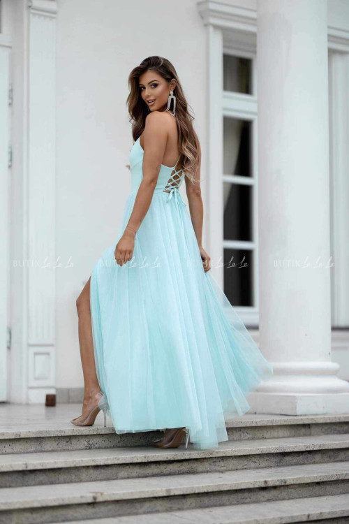 Sukienka z tiulowym dołem i drobinkami brokatu miętowa Lolita 1