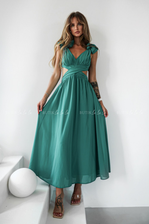 Sukienka z wycięciami butelkowa zieleń Drola 1