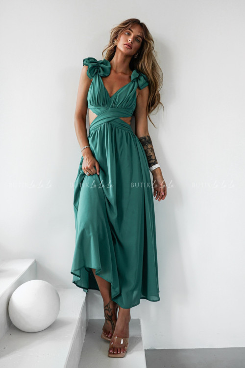 Sukienka z wycięciami butelkowa zieleń Drola 2