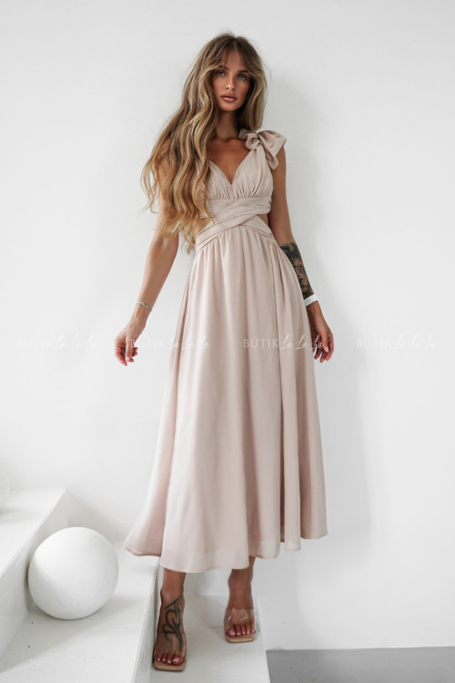 Sukienka z wycięciami beżowa Drola 3