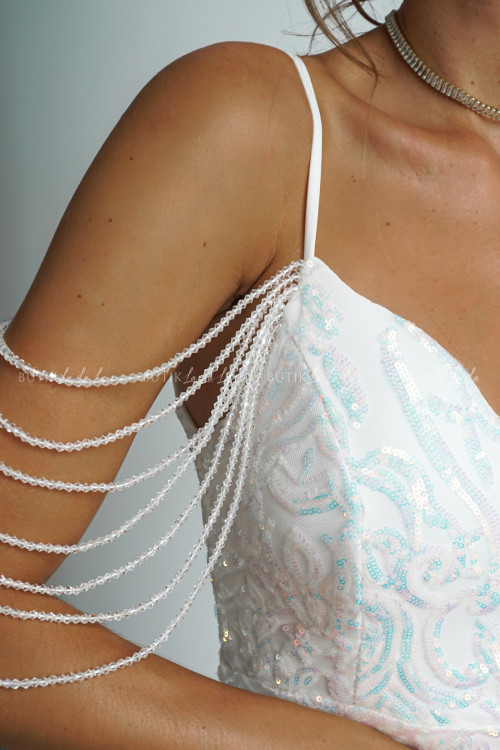 Sukienka biała cekinowa z koralikami Sottina 2