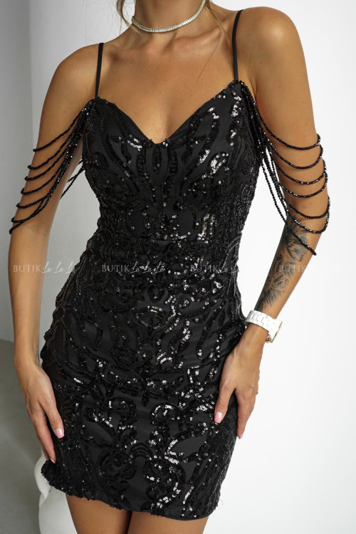 Sukienka czarna cekinowa z koralikami Sottina