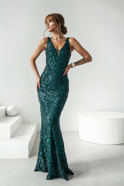 Sukienka maxi cekinowa ciemno zielona Jullie 2