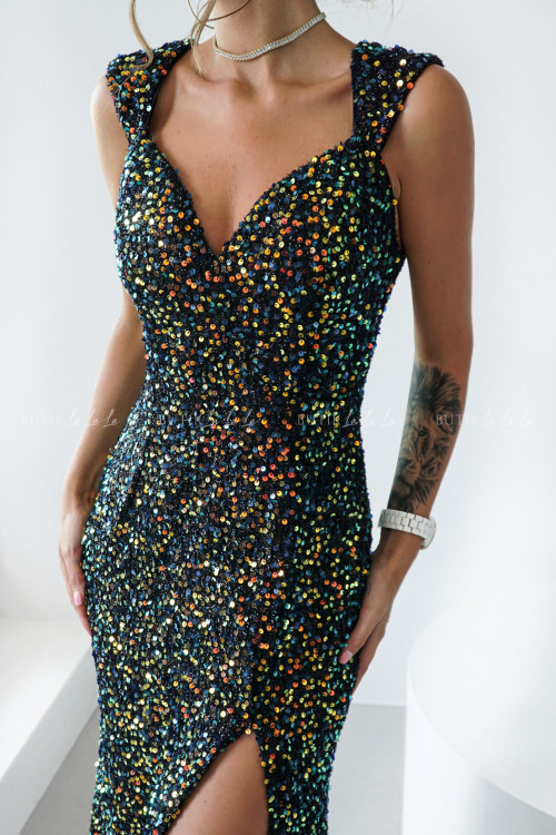 Sukienka maxi cekinowa wielokolorowa Loret Premium