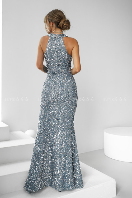 Sukienka maxi cekinowa szaro srebrna Magnolie 2