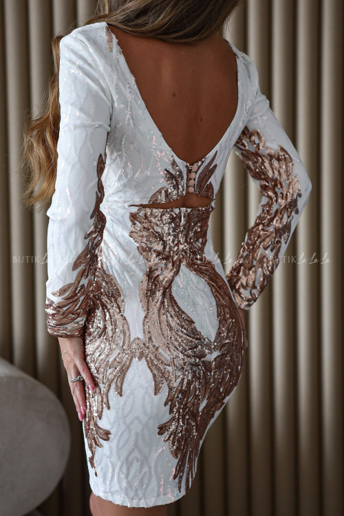 Sukienka mini cekinowa biało złota Monoria Premium 1