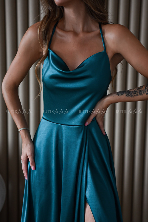 Sukienka atłasowa butelkowa zieleń Werlas 3