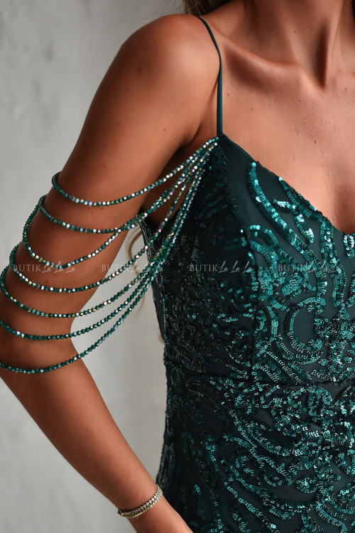 Sukienka ciemno zielona cekinowa z koralikami Sottina 1